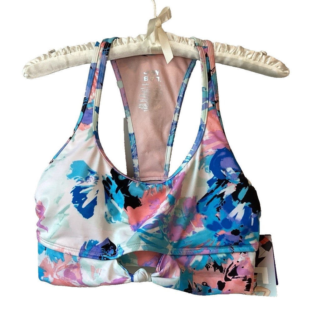 Joy Lab Racerback Swim Bikini Top Size M Floral Cropped Fitness/Athletic Padded